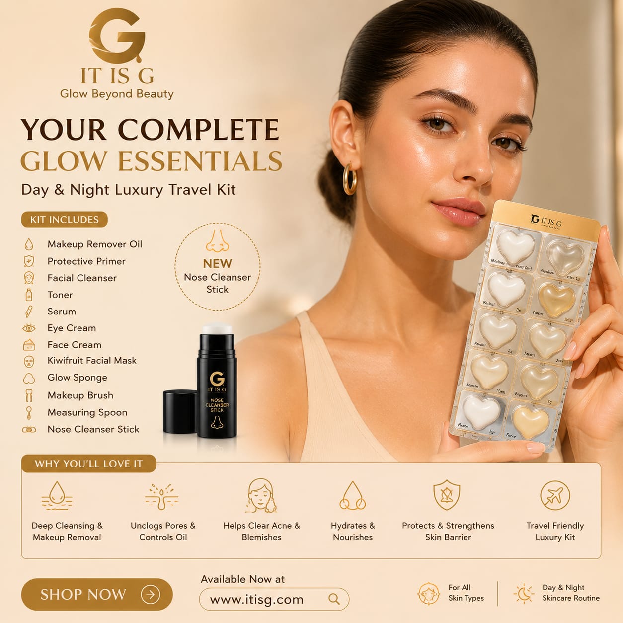 It is G – Luxury 6-Step Travel Glow Kit | Complete Day & Night Skincare System